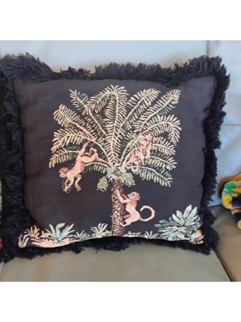 Safari Animal Accent Pillows Giraffe Monkey Black Tapestry 16" Ashford Court - Picture 8 of 9